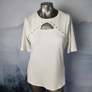 I.N.C. International Concepts Ribbed Studded Cutout Top | Women's Large